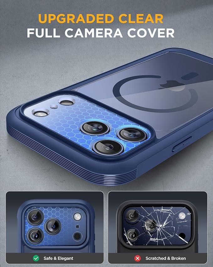 Miracase Magnetic for iPhone 17 Pro Case 6.3" [Compatible with MagSafe] Full-Body Phone Case with Built-in Glass Screen Protector & Camera Control,Drop Proof iPhone 17 Pro Cover, Dark Blue