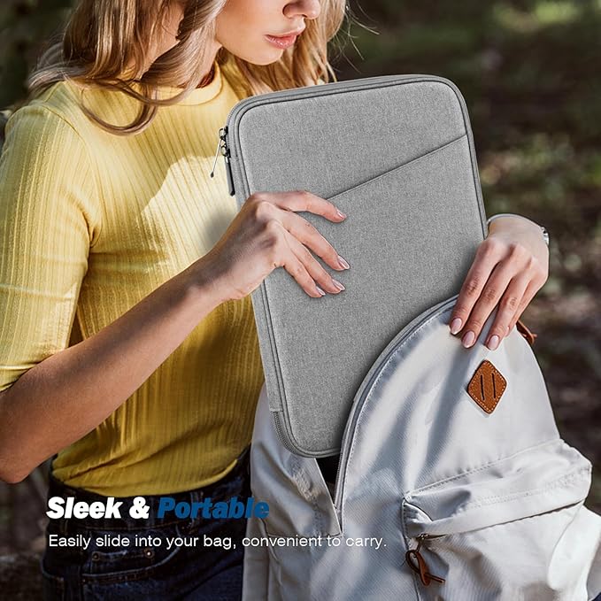 MoKo 13 Inch Tablet Sleeve Bag, Compatible with New 13 Inch iPad Pro M5 & Air M4/M3, iPad Pro 12.9 inch M2&M1, Galaxy Tab S8+/S9+ 12.4", Waterproof Bag Carrying Case with Pocket, Light Gray