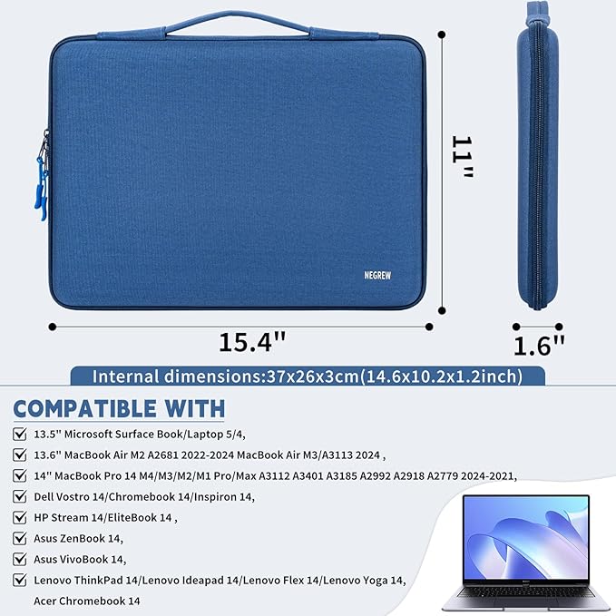 Hard Laptop Sleeve Case for 13.6 Inch MacBook Air M2 A2681 2022-2024 M3/A3113 2024,14inch MacBook Pro 14 M4/M3/M2/M1 Pro/Max A3112 A3401 A3185 A2992 A2918 A2779 2024-2021, Water-Resistant