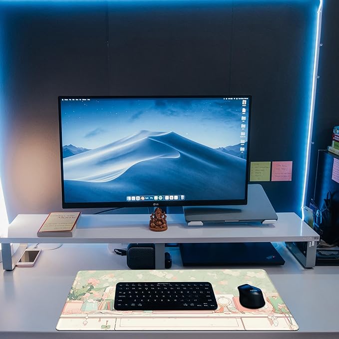 Desk Pad, Kawaii Anime Style Desk Mat, Green Cute Desktop Large Gaming Mouse Pad for Desk, 31.5"x15.7" Extended Big Computer Keyboard Mouse Pad with Non-Slip Base and Stitched Edge