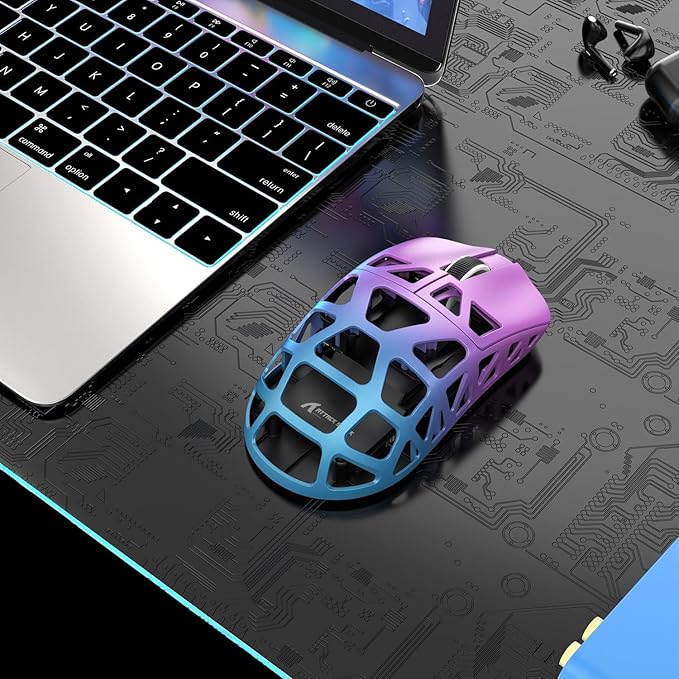 R3 Wireless Gaming Mouse, 46g Superlight Magnesium Alloy Triple-Mode Computer Mouse, 8000Hz Polling Rate, PAW3395 26K DPI Sensor Programmable Mice with Griptape for PC/Win/Mac (Purple&Blue)