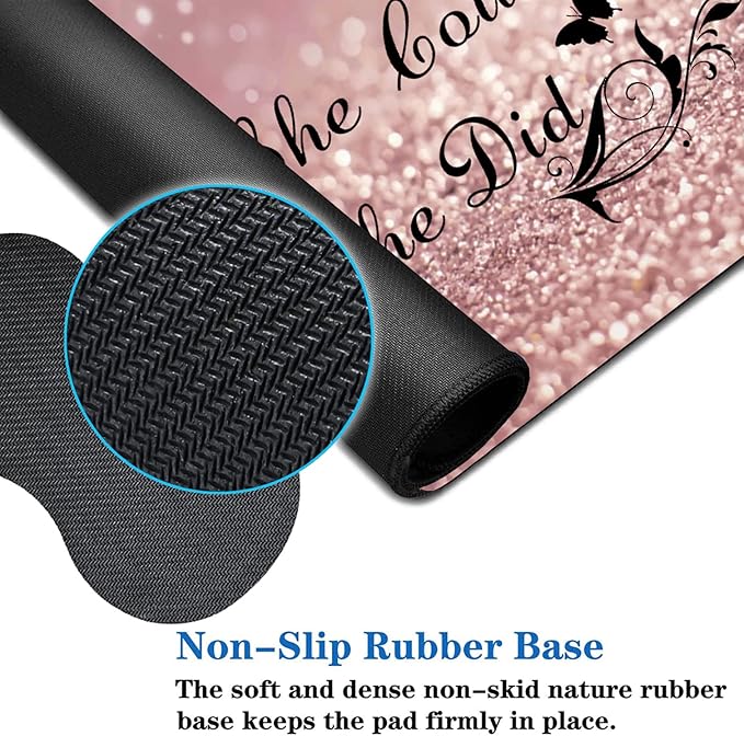 3 Piece Mouse Pad Set with Stitched Edge Large Anti-Slip Mouse Pad Desk Pad Keyboard Pad + Wrist Rest Pad + Coaster, Memory Foam Wrist Rest for Office/Home - She Believed She Could So She Did