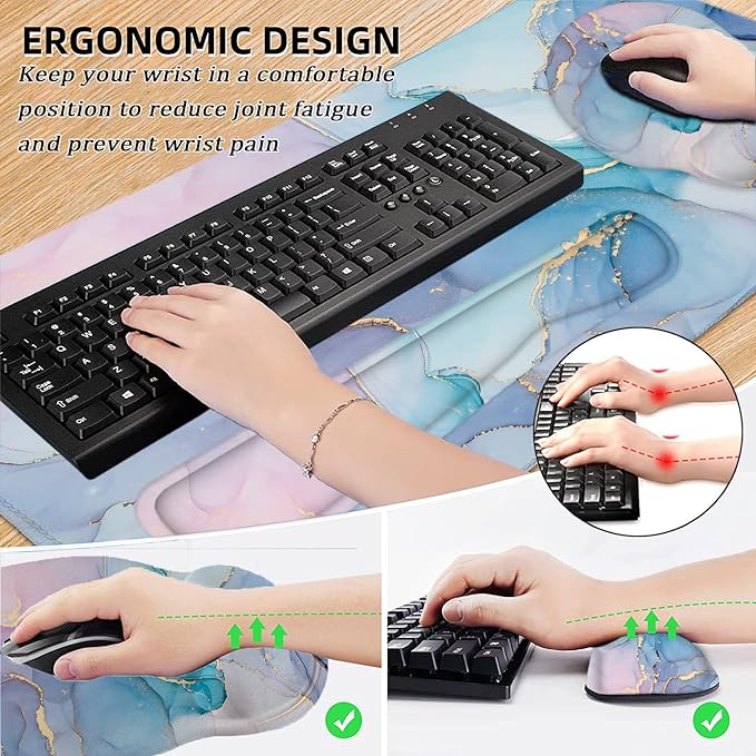 LATEEFAH Mouse Pad with Wrist Rest, Large Mouse Pad, Ergonomic Gaming Desk Pad Keyboard Wrist Rest Set, 4-in-1 Desk Mat Keyboard Mat for Home, Office