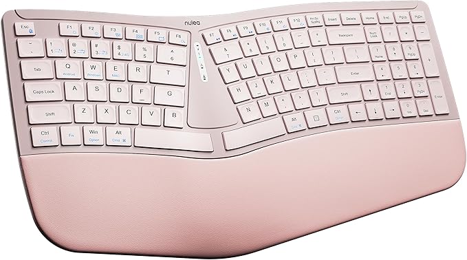 Nulea RT07B Wireless Ergonomic Keyboard - Split Keyboard, Wrist Rest, Natural Typing, Bluetooth and USB Connectivity, USB-C Rechargeable,Compatible with Windows Mac (Silver White)