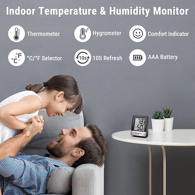 TempPro TP49 4 Pieces Digital Hygrometer Indoor Thermometer Humidity Meter Mini Hygrometer Thermometer with Temperature and Humidity Monitor Room Thermometer, Black (Previously ThermoPro)