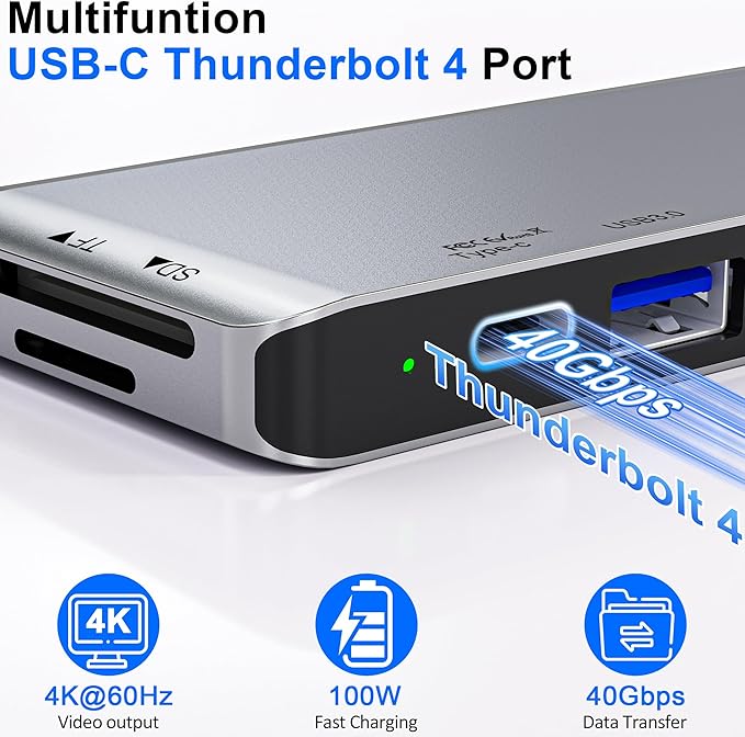 Surface Pro 9/10/11/X Docking Station with Dual 4K HDMI, Thunderbolt 4 (100W PD, 40Gbps Data, 8K Display), USB-C Hub for Surface Pro 11/10/9/X, Quad Display Adapter with 2 USB3.0, SD/TF, 3.5mm Audio