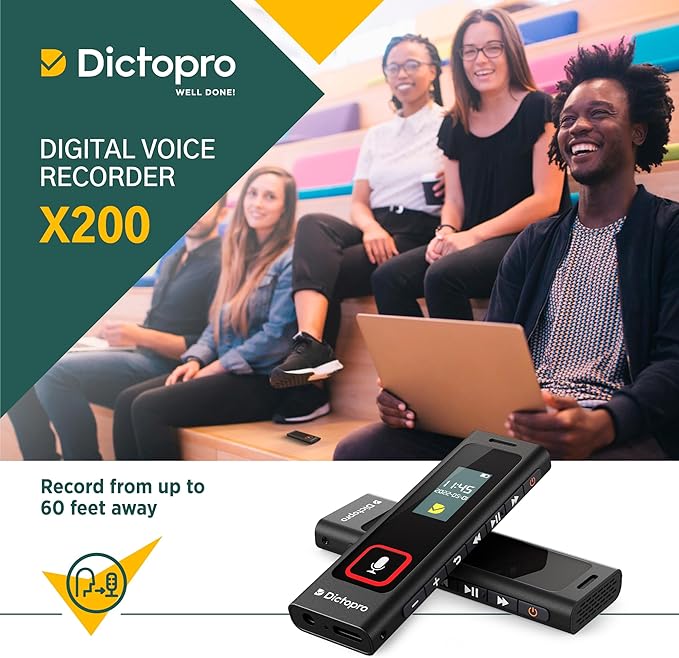X200 - Voice Activated Digital Recorder, 32GB Memory, 582H Recording Time, Noise Reduction Dictophone, Portable Audio Recording with Sensitive Mics for Lectures, Meetings, Interviews