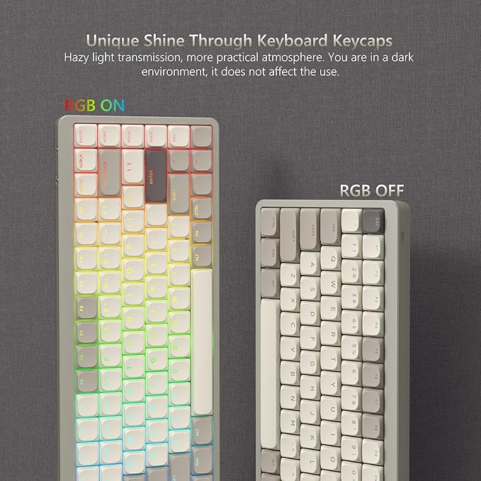 Womier Low Profile Keycaps - Shine Through PBT Key caps 60 65 75 100 Percent, Mechanical Keyboard Keycaps for Cherry Gateron MX Switches Keyboard - Khaki Grey