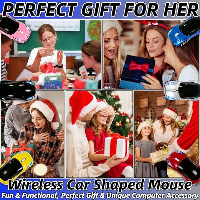 Blue Wireless Mouse，Mini Car Computer Mouse，1600DPI 2.4G with USB Receiver, Ergonomic Cute Computer Mice for Laptop, PC, Windows, Mac OS (Blue)