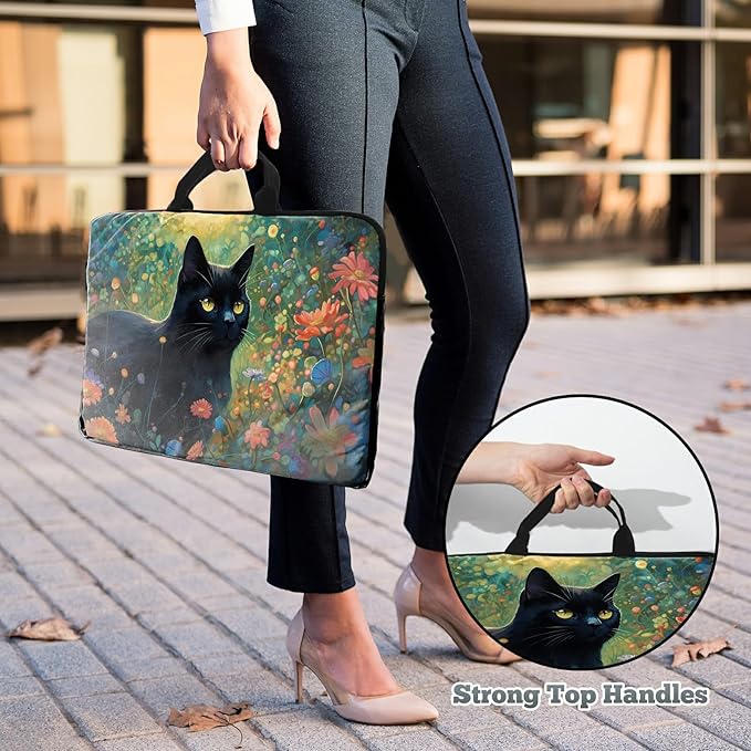 Laptop Sleeve Case 15 inch Plus Cute Mousepad, Black Cat Florals Slim Carrying Case Durable Handbag Protective Travel Laptop Bag for 13-15 inch Tablet,Laptop, Ultrabook Notebook