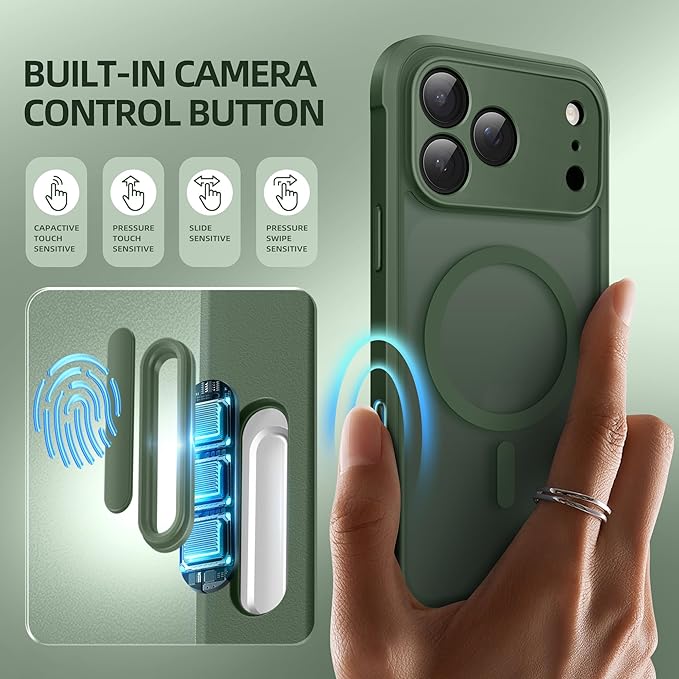 BERFY for iPhone 17 Pro Max Case, Compatible with MagSafe, Built-in Privacy Screen Protector, Camera Protection, Shockproof Full Body Phone Case 6.9", Translucent Deep Green