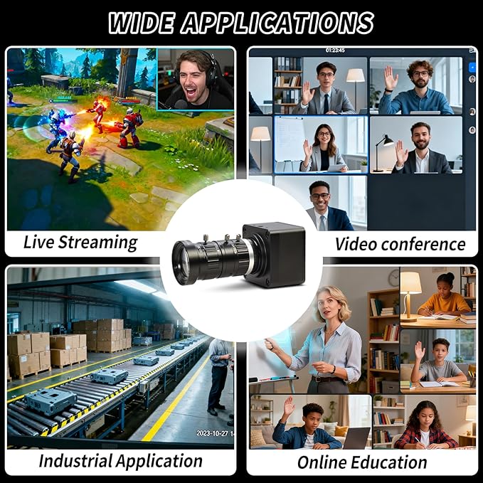 MOKOSE USB Webcam with C-Mount 10-50mm Telephoto Zoom Manual Lens 4K@30fps UVC Camera Free Drive Compatible Windows Mac OS X Linux
