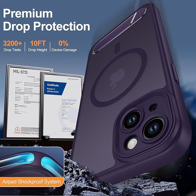 Magnetic Compatible with iPhone 15 Plus Case, [Built-in Kickstand][Full Camera Protection][Compatible with MagSafe][Anti-Fingerprint] Shockproof Phone Case for iPhone 15 Plus 6.7",Purple