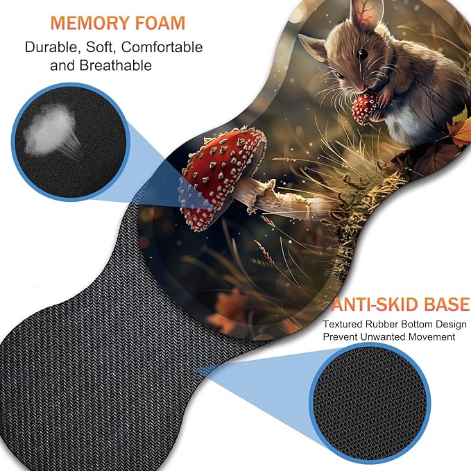 Extended Non-Slip Mouse Pad + Mouse Wrist Rest + Lace-Shaped Coaster Set, Ergonomic Design, Suitable for Desk and Home Gaming Table Mat, Hamsters and Mushrooms