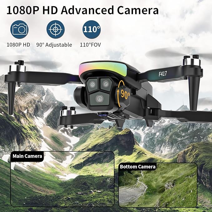 Mini Drone with 1080P Camera for Adults and Beginner,RGB LED Light FPV Drone Quadcopter for Beginners,One Key Take Off/Land Altitude Hold,Optical Flow Positioning Gravity Gesture Control