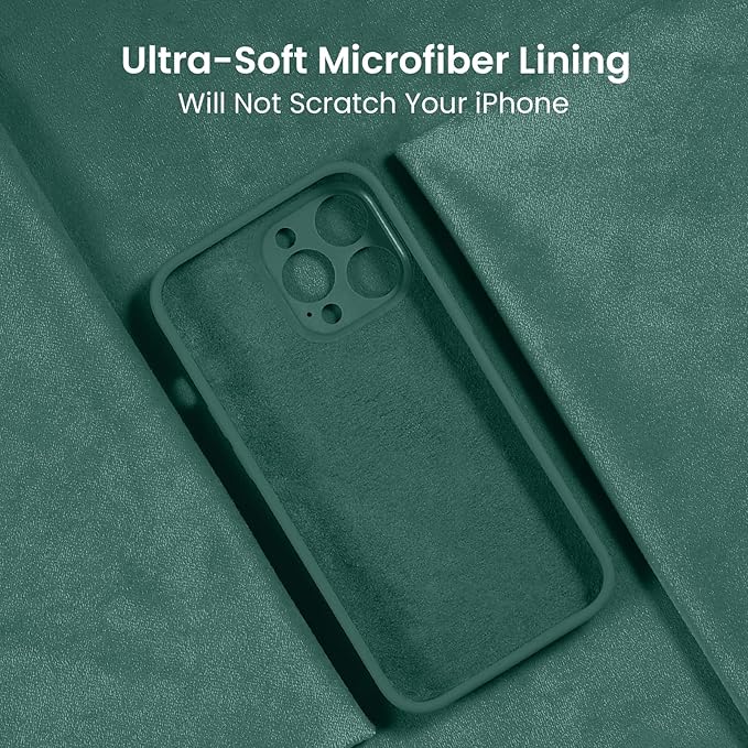 FireNova Designed for iPhone 14 Pro Case, Silicone Upgraded [Camera Protection] Phone Case, Soft Anti-Scratch Microfiber Lining Inside, 6.1 inch, Midnight Green