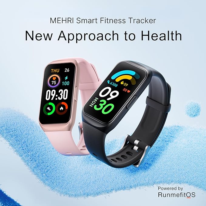 MEHRI Fitness Tracker - Smart Watch with 24/7 Heart Rate, Blood Pressure & Oxygen, Sleep & Stress Monitoring, IP68 Waterproof, Activity Tracker, Step Count, Calories, Distance & More (Black)