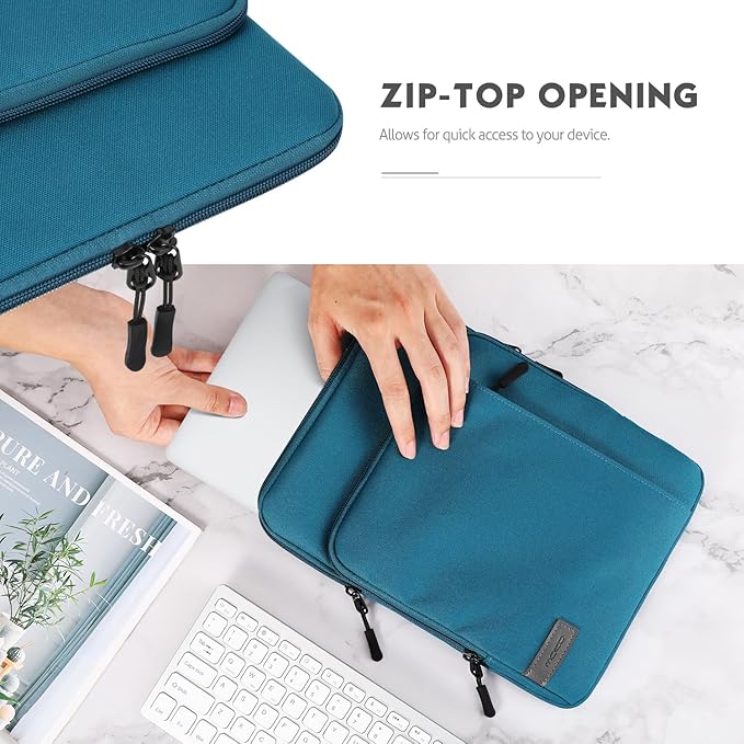 MoKo Laptop Sleeve Bag for 13.3-14 Inch, Notebook Carrying Case with Pocket Fits New MacBook Pro M3/M2 14" /13" M2/M1 Pro/M1 Max 14.2 2023-2021/Air 13.6" M2 2022, Surface Pro 9/8 13", Peacock Blue