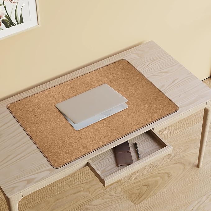 Chihein 32" x 20" Desk Mat with Cork & PU Leather, Dual Sided Desk Pad, Waterproof Computer Desk Mat for Gaming, Office, Home (Black)