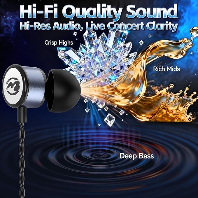 MORMOQUE EP09 Hi-Fi Stereo USB C Headphones,Type C in-Ear Wired Earbuds with Deep Bass and Built-in Mic,Noise Isolation Earphones with 4.9 ft Long Cord for Music Lovers,Podcasts and Calls