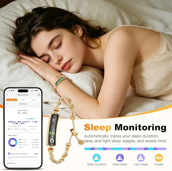 Smart Bracelet for Women, Stylish Jewelry Fitness Tracker with Heart Rate & Sleep Monitor, Waterproof Activity Tracker Watch with App for iOS & Android