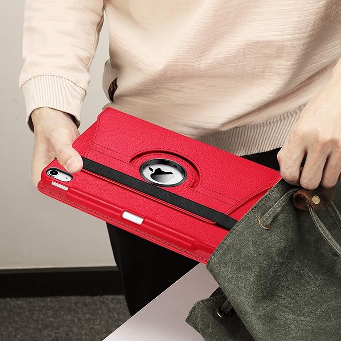 Fintie Rotating Case for iPad Air 11-inch M4/M3/M2 (2026/2025/2024), iPad Air 5th (2022) / 4th Generation 10.9 Inch - 360 Degree Rotating Protective Stand Cover with Pencil Holder, Red