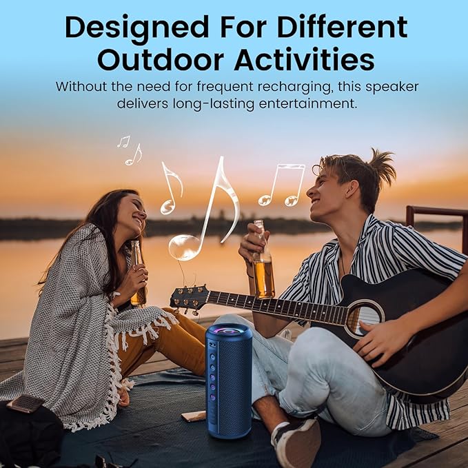 Portable Bluetooth Speaker, 2026 Bluetooth 5.4 Wireless Speaker with 20W HD Loud Stereo Sound, TWS Pairing, 20H playtime, RGB Lights, IP7, Built-in Mic, for Outdoor, Home, Beach, Party, Gift, Blue