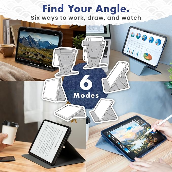 BELLEMOND iPad Air 11" Case M4 2026 / M3 2025 / M2 2024 | Origami Folio Stand | 6-Mode Foldable, Magnetic Detachable Cover | Mamoru Ori Case | Navy & Pale Blue
