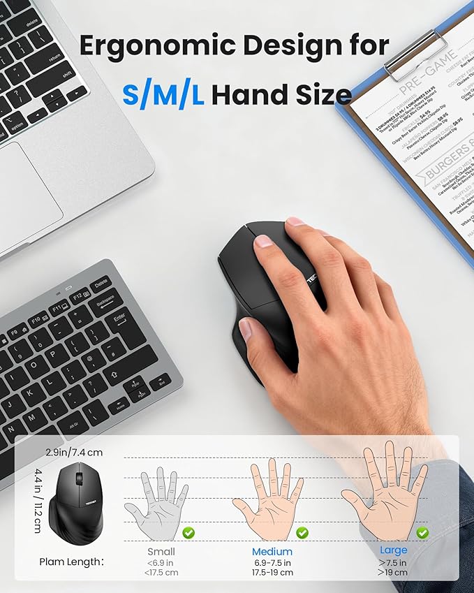 TECKNET Wireless Mouse, 2.4G Computer Mouse, 3 Adjustable DPI Silent Mouse with USB A Receiver, 3 Buttons, 24 Months Battery Life, Ergonomic Wireless Mouse for Laptop, PC, Mac, Desktop-Black