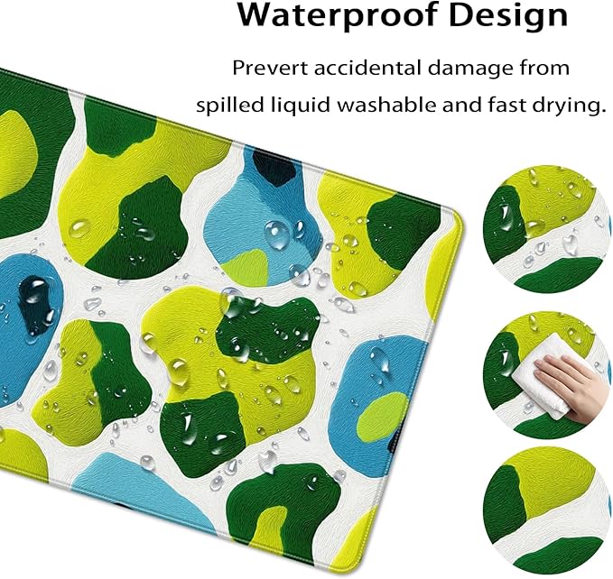 35.4 x 15.7 in, XXL Large Mouse Pad for Desk, Extended Keyboard Mouse Mat for Computer Office, Big Mouse pad with Stitched Edges, Gaming Pc-Abstract Leopard Print Green and Blue