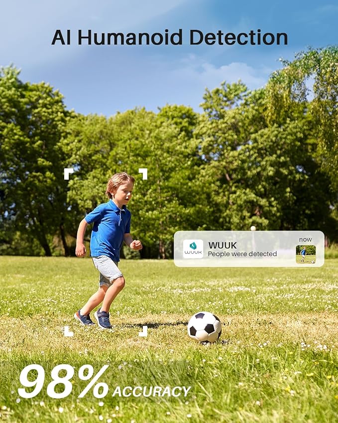 WUUK Solar Security Cameras Wireless Outdoor, Home Surveillance System, 2K, No Monthly Fee, Motion Alert, Night Vision, 2.4/5 GHz WiFi, 32G Local Storage, Compatible with Alexa & Google, 4-Camera Kit