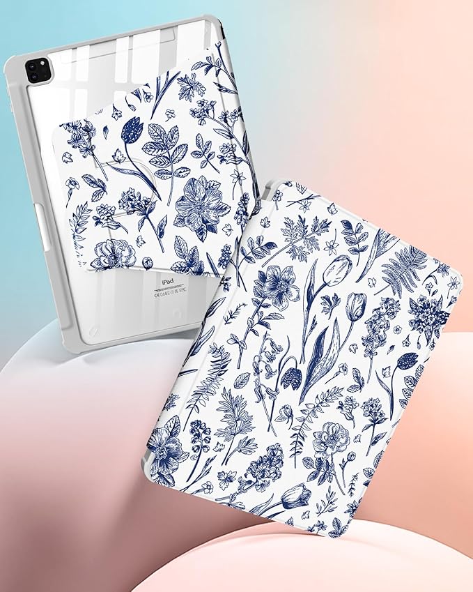 Uppuppy for iPad Air 11 inch Case, Air 5th/4th Generation 10.9, Pro 11'' Case Women Girls for Apple Pencil Holder Cute Girly Flower Floral Rotating Folio Cover for iPad Air 5/Air 4/Pro 11"