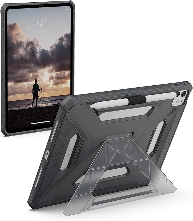URBAN ARMOR GEAR UAG Designed for iPad Pro 11" 6th Gen 2025 M5, 5th Gen 2024 M4 Case A3357 A3358 A3359 - Rugged Transparent Protective Cover with Kickstand and Pencil Holder Scout Plus Ash