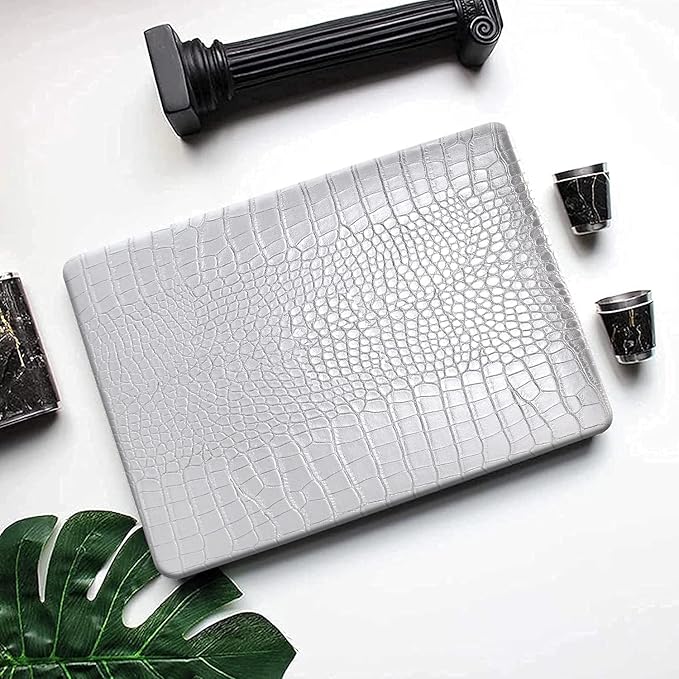 DTangLsm Compatible with MacBook Air 15 inch Case 2023 Release A2941 M2 Chip with Liquid Retina Display Touch ID, Crocodile Leather Hard Shell Faux Alligator Laptop Case+Keyboard Cover, Shining Silver