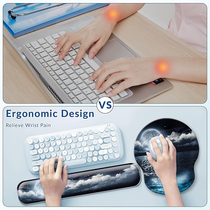 Desk Mat Set + Keyboard and Mouse Pad with Wrist Rest Support,4-in-1 Large Mousepad Computer Mats for Desktop Home & Office-Night Moon