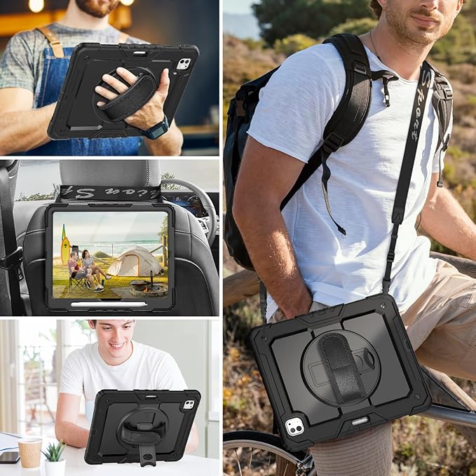 HXCASEAC for iPad Pro 13 Inch Case (M5/M4) 2025/2024,Shockproof Design with Pencil Holder, Protector, Rotating Stand, Hand Strap, Heavy Duty Protective iPad Pro13 Cover A3360 A3361 A2925 A2926,Black