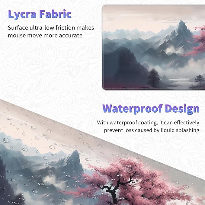Large Mouse Pad, Desk Mat, XL Gaming Keyboard Mat, Non-Slip Rubber Base, Full Extended Mousepad for Gaming Office Home, 31.5 X 11.8 Inch, Sakura Tree