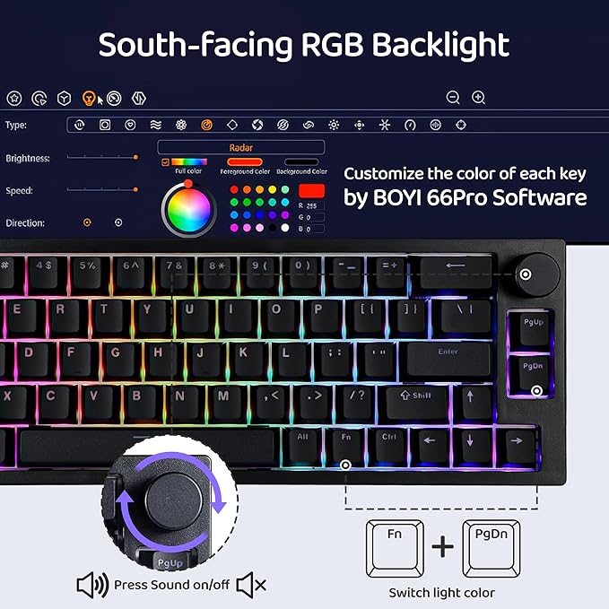BOYI 66Pro Rapid Trigger Magnetic Switch Mechanical Keyboard,65% Hyper-Fast Actuation Point Adjustable Dedicated 8K Hz Polling Rate HotSwap RGB Wired Gaming Keyboard with Knob (Black)