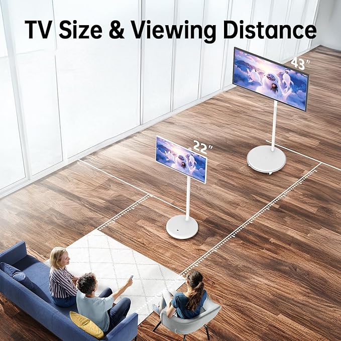 22 Inch Portable TV on Wheels, 2K Smart Touch Screen Rolling TV LCD Display with Wires plugged in use, Android OS, Type-C, USB, HDMI Port, Support Wireless Mouse Keyboard