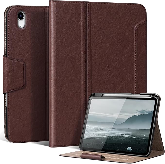 Leather Case for iPad Air 11" M4/M3/M2 (2026/2025/2024) & 10.9" 5th/4th Gen (2020/2022), Leather Folio with Pencil Holder, Auto Wake/Sleep, Adjustable Stand, Magnetic Closure- Red Brown