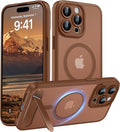 Magnetic Compatible with iPhone 15 Pro Max Case, [Built-in Kickstand][Full Camera Protection][Compatible with MagSafe][Anti-Fingerprint] Shockproof Phone Case for iPhone 15 Pro Max 6.7",Brown
