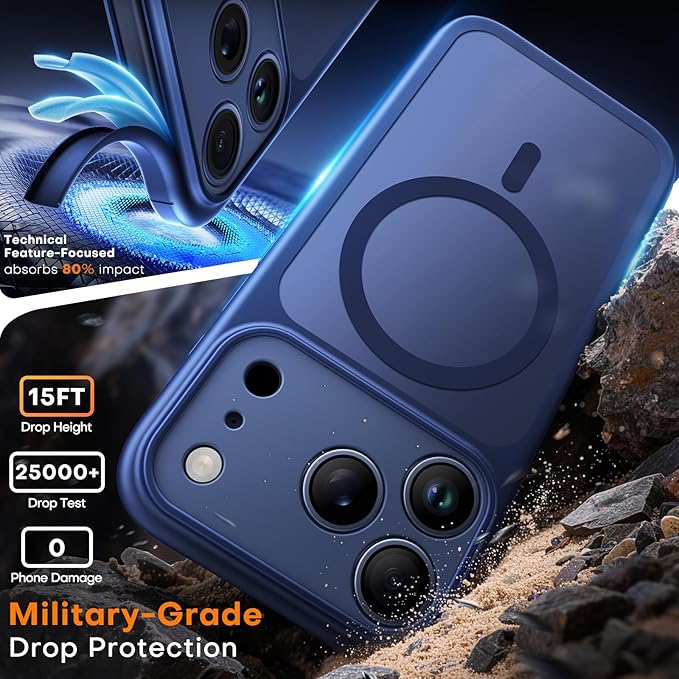 TAURI for iPhone 17 Pro Case, Compatible with MagSafe, (Full Camera Protection) Camera Control Cover Solid-Color Matte Magnetic Phone Case for 17 Pro 6.3", Blue