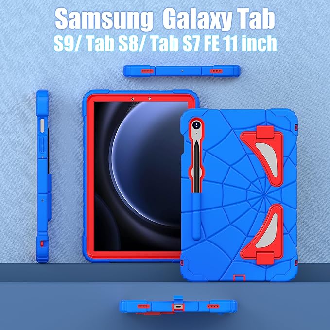 AKABEILA Compatible with Samsung Galaxy Tab S10 FE 2025/Tab S10 Lite 2025 Tablet Case，Lightweight Shockproof Rugged Protective Cover with Kickstand for Kids Children Boys Babies Blue Red