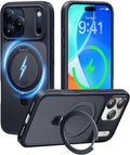 CASEKOO Ultra-Magnetic Stand for iPhone 17 Pro Case [Military Drop Protection] [Compatible with MagSafe] Shockproof Translucent Matte Slim Ring for iPhone 17 Pro Phone Case 6.3", Black