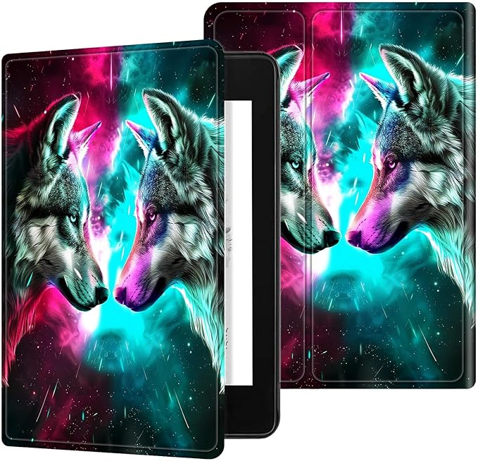 for All-New 6" Kindle 11th Generation 2024/2022 Release E-Reader Case, Slim Kickstand Stand Leather Smart Cover with Auto Wake/Sleep, Gray Wolf Red Blue
