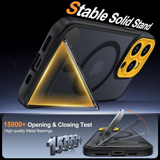 Magnetic Compatible with iPhone 13 Pro Case, [Built-in Kickstand][Full Camera Protection][Compatible with MagSafe][Anti-Fingerprint] Shockproof Phone Case for iPhone 13 Pro 6.1",Black & Yellow