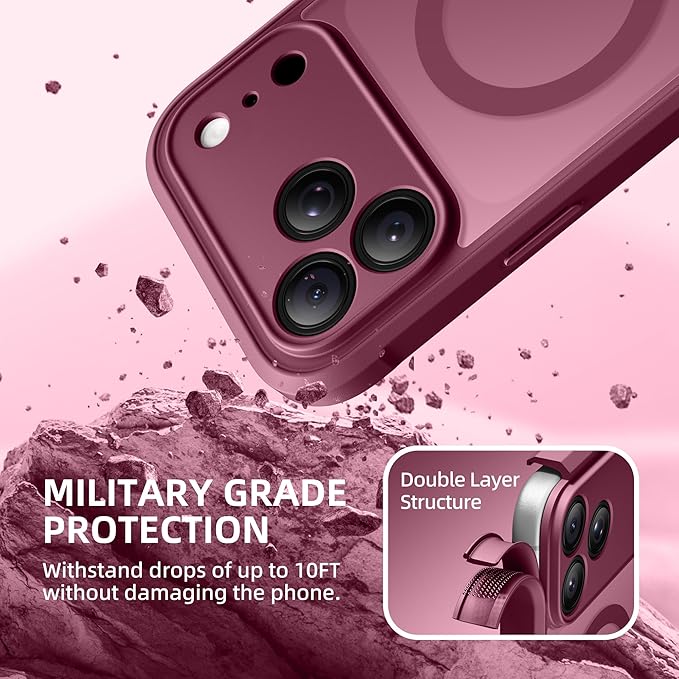 BERFY for iPhone 17 Pro Case, Compatible with MagSafe, Built-in Privacy Screen Protector, Camera Protection, Shockproof Full Body Phone Case 6.3", Translucent Red