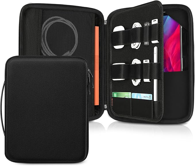FINPAC Hard Tablet Sleeve Case for iPad Pro 13-inch M5/M4, iPad Air 13-inch M4 2026 M3 2025, Pro 12.9 6th/5th, Portfolio Organizer Bag for Surface Pro 9/8/X/7/6/5, Pens, Cables, Electronics, Black