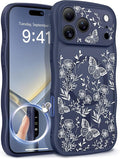 GVIEWIN for iPhone 17 Pro Case Compatible with MagSafe [Curly Wave Edge][Full Camera Protection] Floral Translucent Shockproof Magnetic Women Phone Case for iPhone 17 Pro 6.3'', Tuberose/Blue