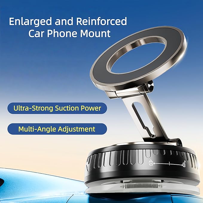 2026 Upgraded Magnetic Car Phone Mount for MagSafe: 360° Rotatable Adjustable Holder with 180+LBS Strong Suction Cup & 3800gf Magnet, Compatible with iPhone 17/16/15 Series & Android Devices